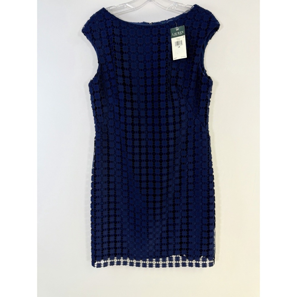 NWT Lauren Ralph Lauren Lace Cocktail Dress Size 14 Women's Blue Formal Evening